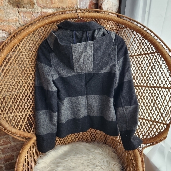 Old Navy Recycled Wool Grey Striped Hooded Coat - Picture 6 of 6